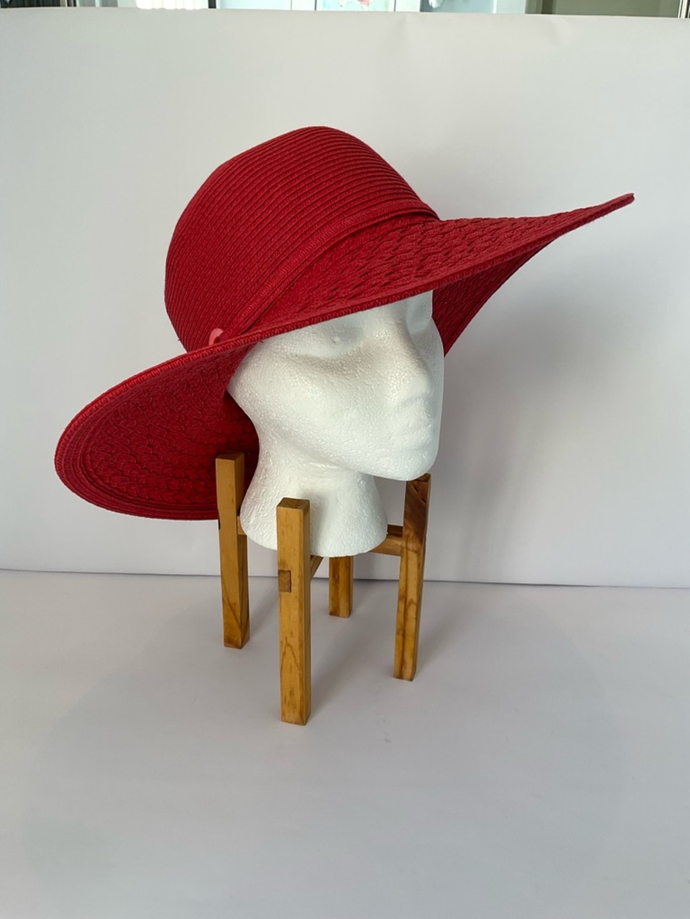 Nine & Co. By Nine West Red Braided Wide-Brim Sun Hat